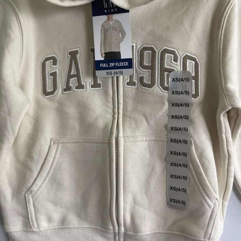 Gap Kids Boys Full Zip‎ Fleece Hoodie Size XSmall 4/5 Birch